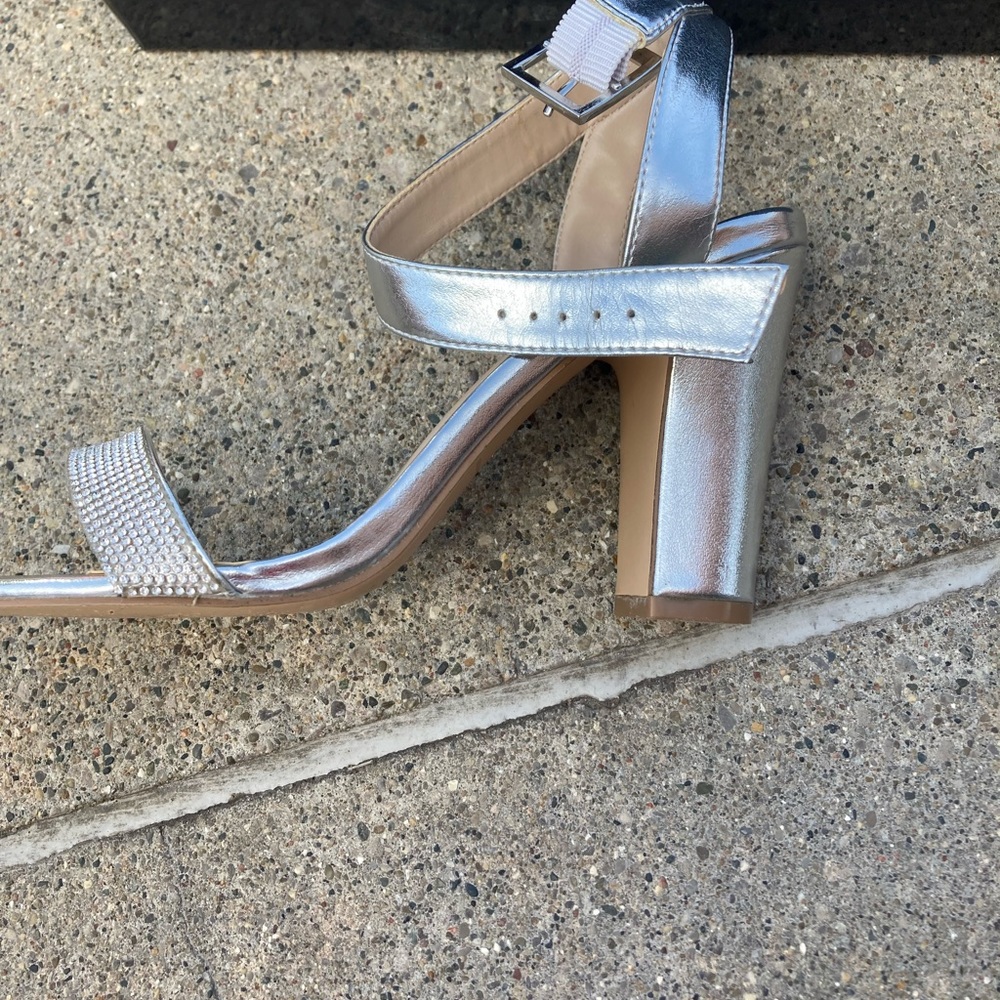 Silver open toe heels